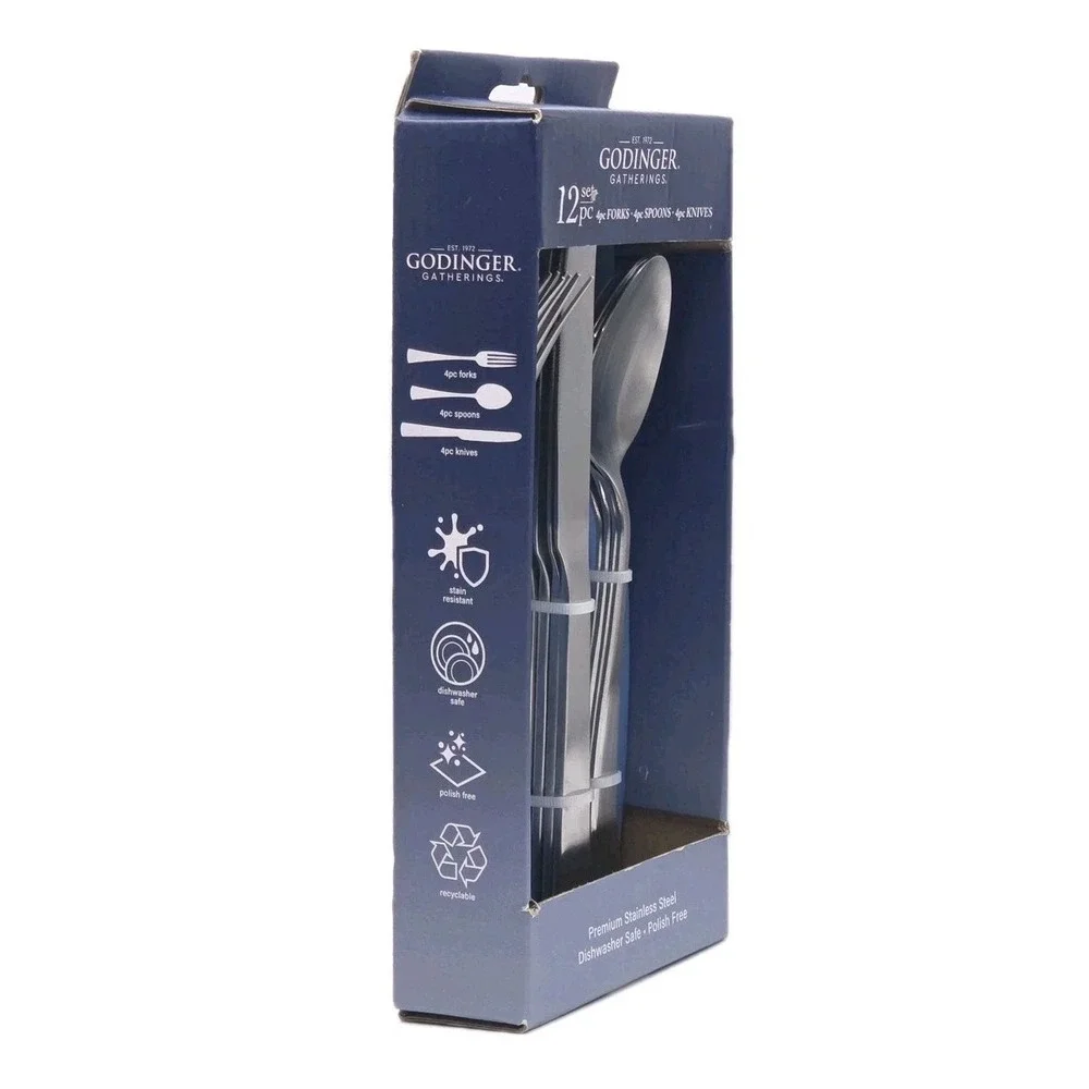 Godinger Gatherings 12-Piece‎ Stainless Steel Flatware Silverware Set